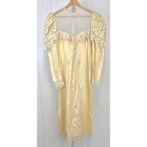 VTG LORRIE KABALA 80s Cotton Damask Lace Dress Wedding Victorian Ivory Size L